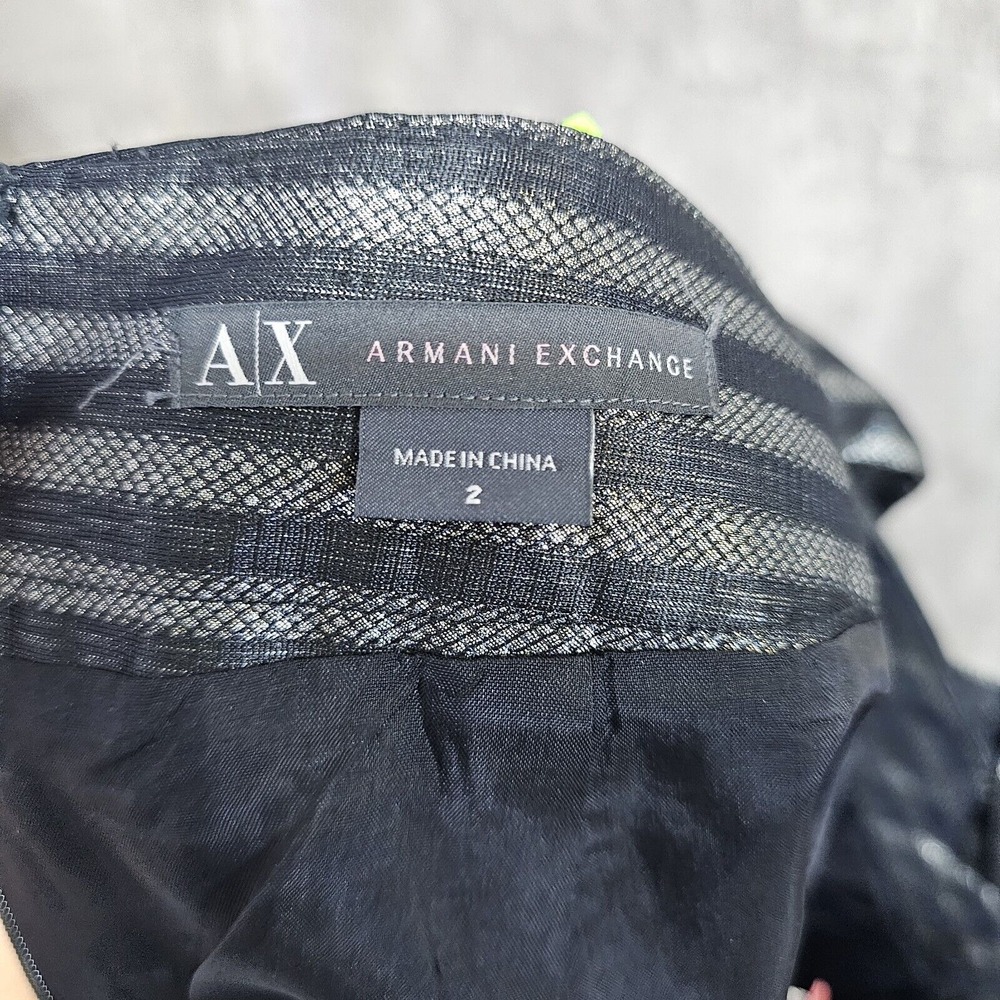 Armani Exchange Womens 2 Grey Metallic Black Striped Bow Mini Skirt Cocktail - Picture 6 of 7